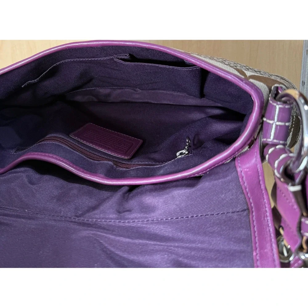 Coach Patchwork Soho Shoulder Bag Women Small Brown Purple Signature F12316